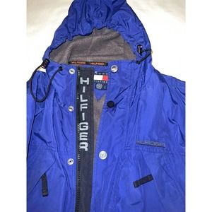 TOMMY HILFIGER JEANS Blue Colorblock Puffer Nylon Jacket L Vintage Large y2K